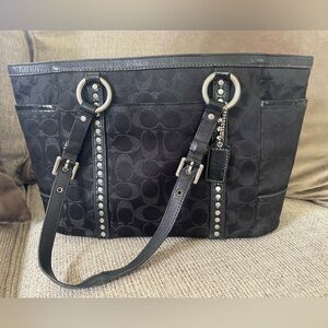 Coach Black and Silver Studded Tote